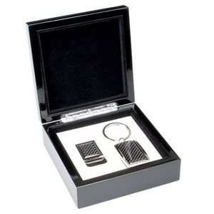  Black Carbon Fiber Look Keychain and Money Clip Gift Set 