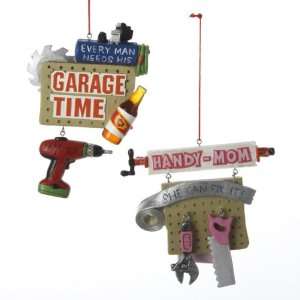 Pack of 12 Man Needs His Garage Time and Handy Mom Christmas Ornaments 