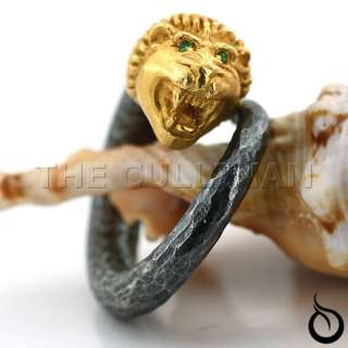 ROMAN ART LION HEAD DIAMOND RING 24K PURE GOLD & SILVER  