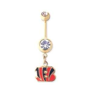 Cincinnati Bengals 316L Stainless Steel Belly Ring with Cubic Zirconia 
