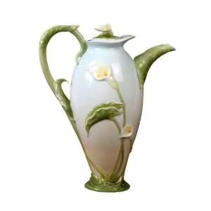   Glazed Porcelain Calla Lily Teapot and Stem Handle