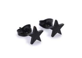 Dark Black Star Stainless Steel Stud Hoop Mens Earrings E80  