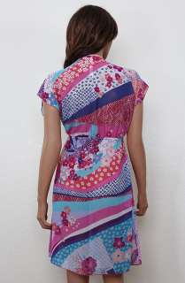 Pink Sheer Chiffon Kimono Floral Print Empire Waist Tunic Mini Dress 