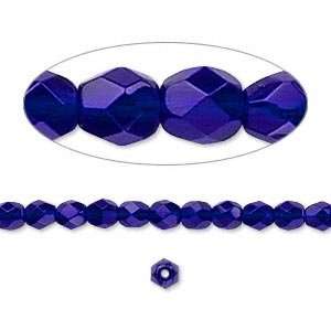  #1408 4mm Bead, Czech fire polish glass, cobalt blue 