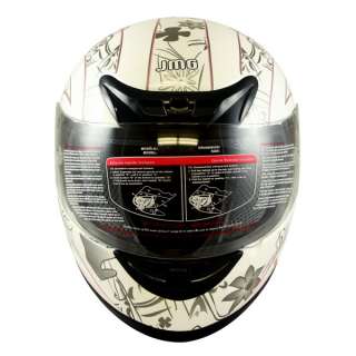 Motorcycle Full Face Sports Bike Helmet White PINK BUTTERFLY DOT Size 
