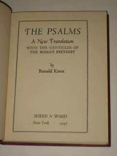 Ronald Knox   THE PSALMS A New Translation   1947 1stEd  