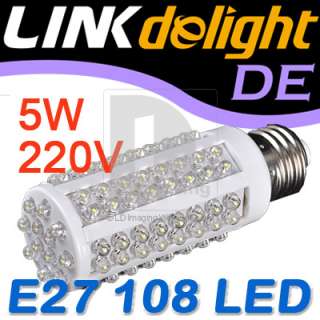 New 220V E27 108 LED 5W Bright/Warm White Lighting Energy saving Light 