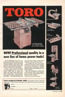 1955 Toro Power Tools Table Jig saw jointer Sander Ad.  