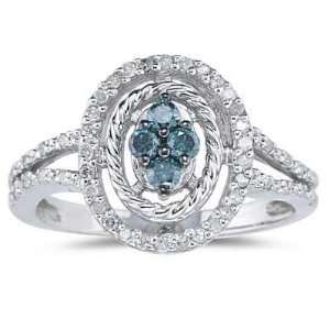  Blue and White Diamond Ring in White Gold SZUL Jewelry
