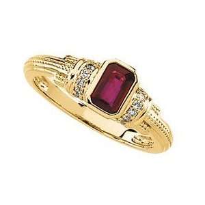 Beautiful Emerald Cut Genuine Deep Red Ruby set with Diamonds in Gold 