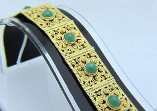 Estate 14k Yellow Gold FILIGREE Green Jade Bracelet 25g  