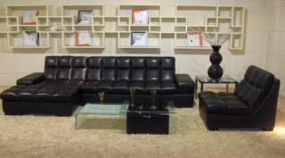 BO3935 Black Italian Leather Living Room Sectional Sofa  