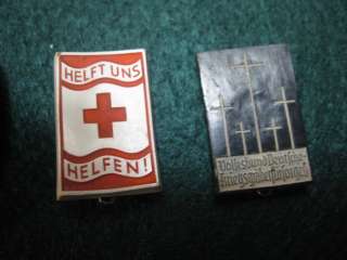 TWO GERMAN PINS ONE RED CROSS THE OTHER HONORING WAR DEAD