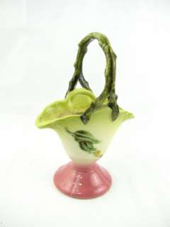 Hull Pottery Woodland Ceramic Flower Planter Vase Twig Handle Pink 