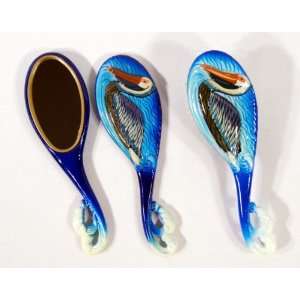  Handpainted Pelican Bird Hair Brush Mirror Set (Set of 2 