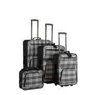 Rockland Fox Luggage 4PC BLACK PLAID LUGGAGE SET 