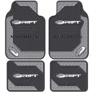  Grey Drift Design   4 Pc Front & Rear Floor Mat Set 