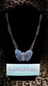 vtg 80s BOHEMIAN CHiC BuTTeRFLY abalone GLASS necklace  
