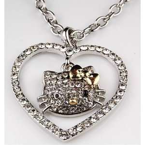  Hello Kitty Crystal Gold Bow Heart Necklace in Kitty Gift 