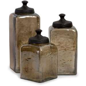  Square Brown Luster Canisters   Set of 3