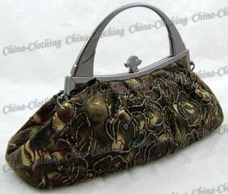 Chinese Cloth Bead Tote Shoulder Bag Handbag Green 665S  