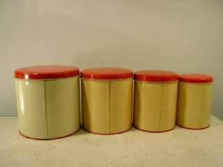   Retro Chef METAL KITCHEN CANISTERS Beautiful Red/Cream Set  