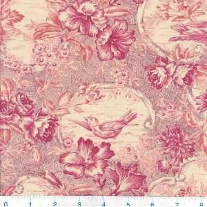  45 Wide Bird Toile Rose Red Fabric By The Yard Arts 