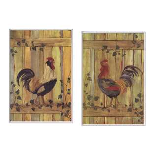  Rooster/Fence Plaques Set of 2 Rect 