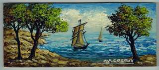 SMALL OIL PAINTING FRENCH SEASCAPE SAILBOATS  