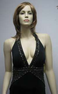 Sue Wong black beaded evening dress gown long halter 4  