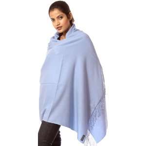Sky Blue Silk Pashmina Shawl from Nepal   70% Pure Pashmina Wool with 