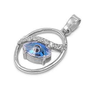    Sterling Silver & CZ Fancy Rounded Evil Eye Pendant Jewelry