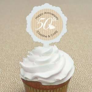 50th Anniversary   12 Cupcake Pick Toppers & 24 Personalized Stickers 