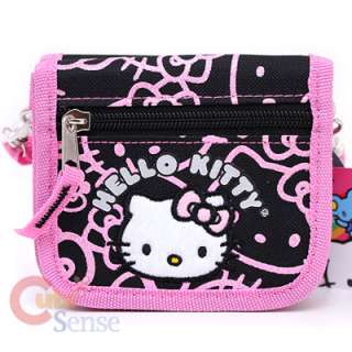 Sanrio Hello Kitty Shoulder Strap Wallet  Black Pink Glittering Face