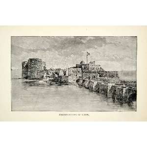  1898 Wood Engraving Fortification Sidon Water Crusades Sea Lebanon 