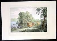 1825 Motte Antique Print of an Indian Villiage Scene in Tocaia 