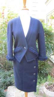   BOUTIQUE, Navy Blue Boucle Skirt Suit 34 4 MINT AUTHENTIC  