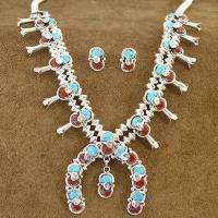   Indian EFFIE C Turquoise Coral Squash Necklace Earrings Set  