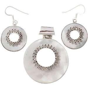 MOP Pendant with Matching Earrings Set   Sterling Silver