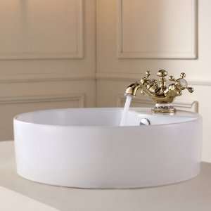   KCV 142 16000G White Round Ceramic Sink and Apollo Basin Faucet, Gold