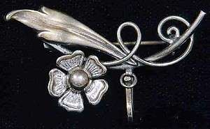   1930s Signed Walter Lampl Floral Sterling Silver Watch Pin Brooch
