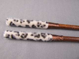 Animal print faux fur hair chop sticks picks pins 7 long brown wood 