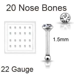   Nose Bones Rings 1.5mm Clear Gem 22G FREE Nose Ring Backing Jewelry