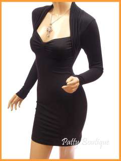 Unique Black Bolero Style Long Sleeve Party Mini Dress, XL  