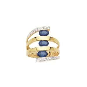   & Yellow Gold   Diamond & Blue Sapphire   Large Band Ring   Size 6