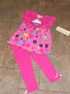 NWT Rare Too Pink Cupcake Polka Dot Dress bows Leggings 12 18 mo 2T 3T 