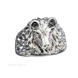  Sterling Silver Mens Wolf Head Ring Size 9 Jewelry