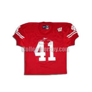  Red No. 41 Game Used Wisconsin Reebok Football Jersey 