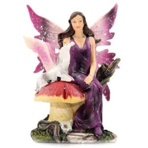 Fairy Sitting Mushroom with Winged Unicorn Foal Statue 