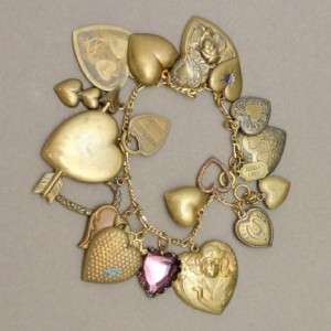 Pididdly Links Hearts Charm Bracelet Vintage Brass Lightweight  